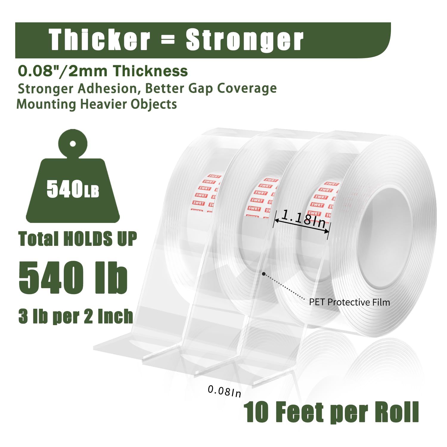 Product Title: SWRT 3 Pack Double Sided Nano Tape, 10ft Reusable Transparent Adhesive Tape