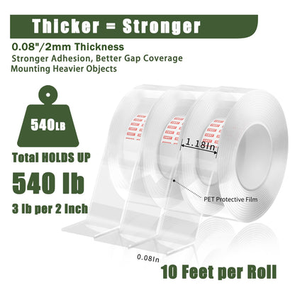 Product Title: SWRT 3 Pack Double Sided Nano Tape, 10ft Reusable Transparent Adhesive Tape