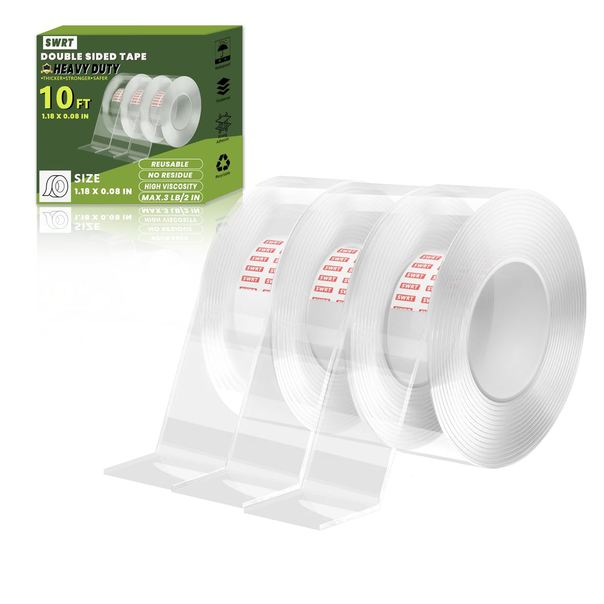 Product Title: SWRT 3 Pack Double Sided Nano Tape, 10ft Reusable Transparent Adhesive Tape